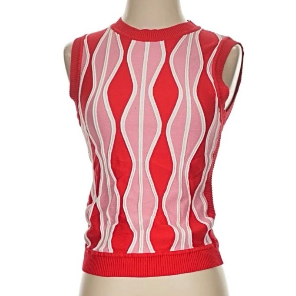 Eva Franco Red & Pink Wave-Pattern Sleeveless Knit Tank